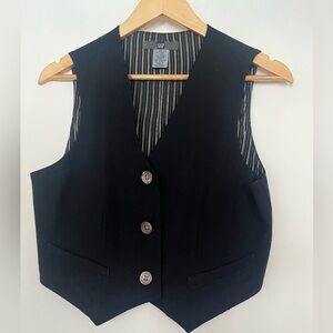VTG 90s Gap Black Wool Vest with Striped Lining - Women’s Small